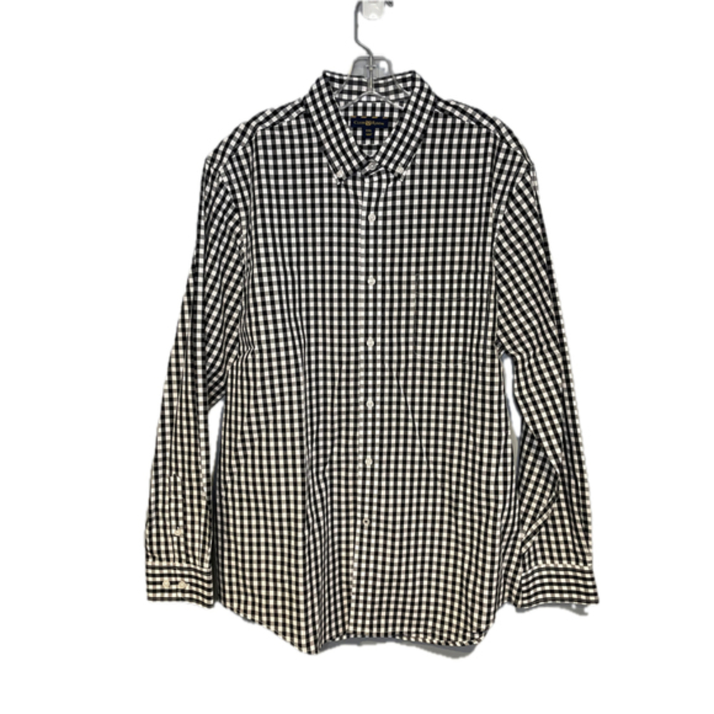 Club Room men's black and white gingham button down shirt 100% Cotton Size XXL